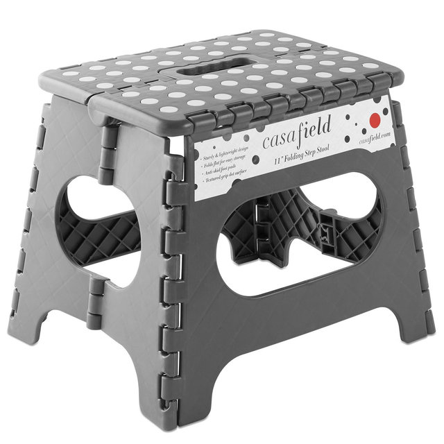 Casafield 11" Folding Step Stool with Handle - Gray, Collapsible Foot Stool for Kids and Adults, Use in Kitchen and Bathroom