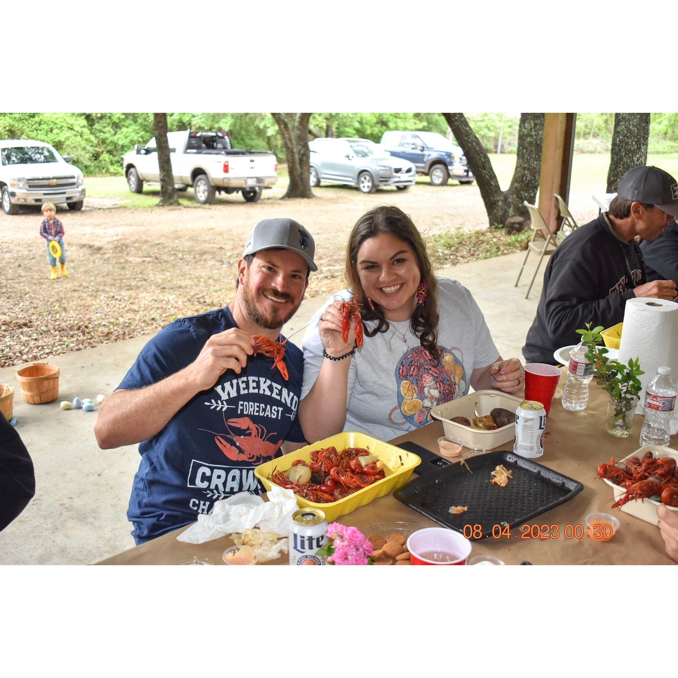 Enjoying some crawfish at the Socha Family Easter.