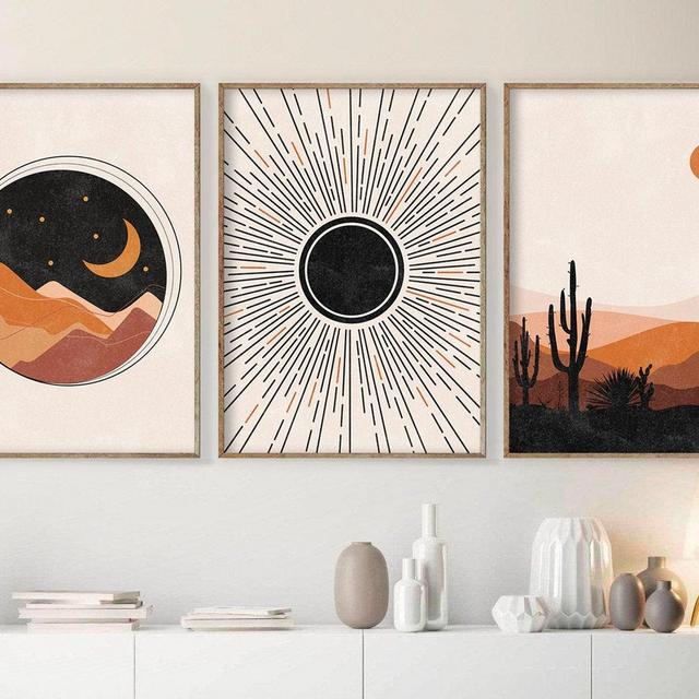 Mid Century Modern Art, Sun and Moon Print...