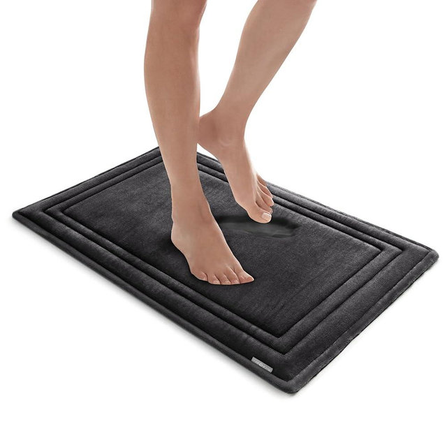 MICRODRY - Luxurious Memory Foam Bath Mat, Absorbent Bath Mat with Skid-Resistant Base, Machine Washable Rug for Bathrooms, Kitchens & More, 17 x 24 inches, Dark Grey