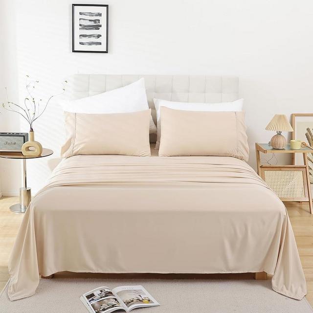 Super Soft King Sheet Set - Breathable Luxury Bed Sheets for King Size Bed, Fit Deep Pocket Cooling Sheets, Hotel Bedding Sheets and Pillowcases, Wrinkle Free Oeko-Tex Sheets Durable 4 Piece