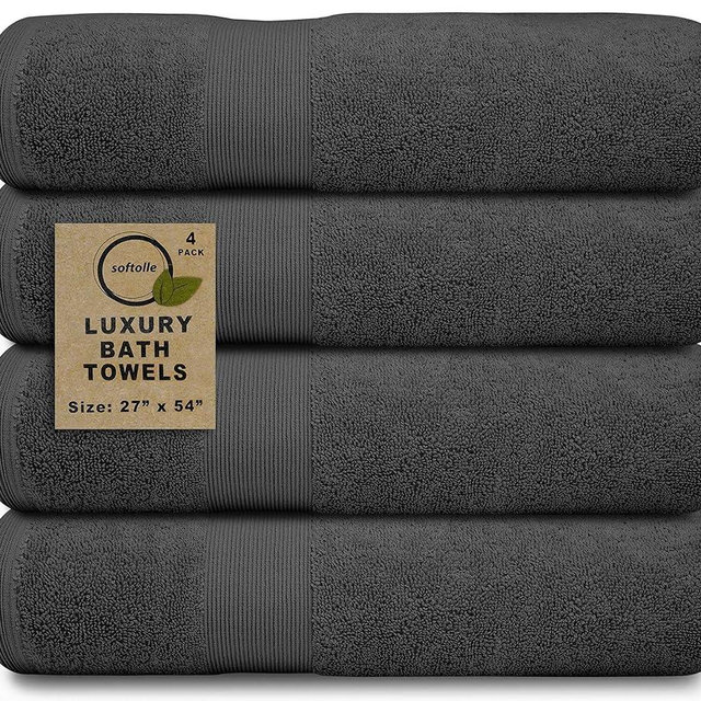 Softolle Luxury Bath Towels Set of 4 (27” x 54”) | Towels for Bathroom | Super Soft | Highly Absorbent Towels for Home, Spa, Gym (Grey)