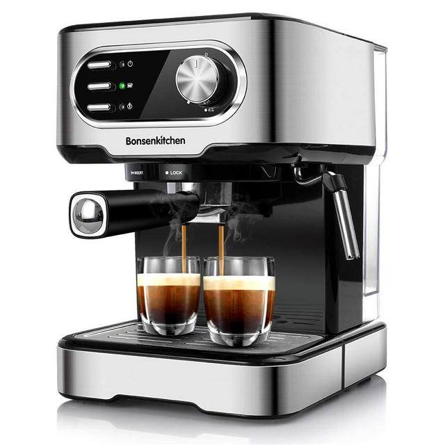 Espresso Machine 15 Bar Coffee Machine With Foaming Milk Frother Wand, 850W High Performance No-Leaking 1.25 Liters Removable Water Tank Coffee Maker For Espresso, Cappuccino, Latte, Machiato, For Home Barista-BZ-US-CM