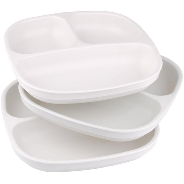 Re-Play Made in USA 3pk Divided Plates with Deep Sides for Easy Baby, Toddler - White
