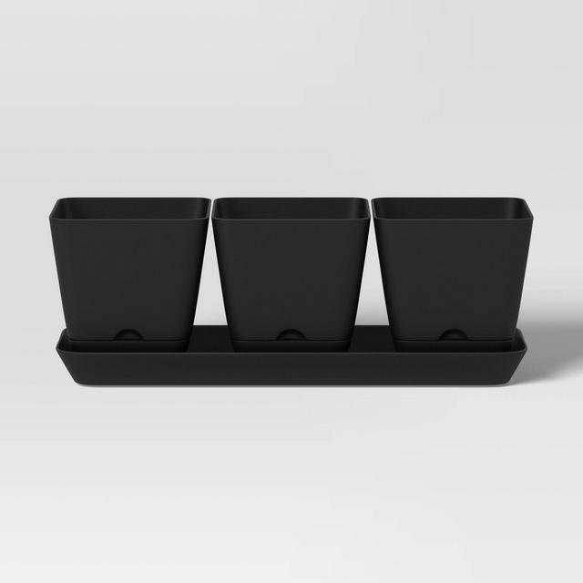 4" Outdoor Square Trio Planters with Tray Black - Room Essentials™