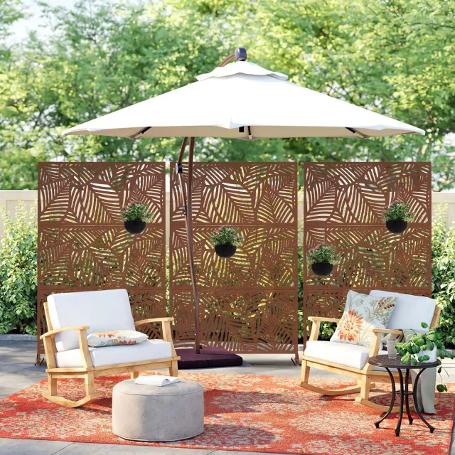 PexFix 72 in. x 47 in. Outdoor Metal Privacy Screen Garden Fence in Leaf Pattern in Rust Color