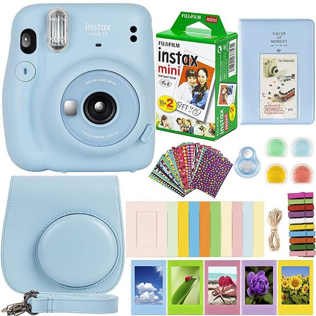 Fujifilm Instax Mini 11 Camera with Fujifilm Instant Mini Film (20 Sheets) Bundle with Deals Number One Accessories Including Carrying Case, Color Filters, Photo Album, Stickers + More (Sky Blue)