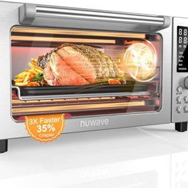 Nuwave Bravo Pro Smart 21QT Toaster Oven Air Fryer Combo, Convection Oven Countertop, 12 functions all in 1, with even & quick crisp technology, 50-450°F, 1800W, Stainless Steel