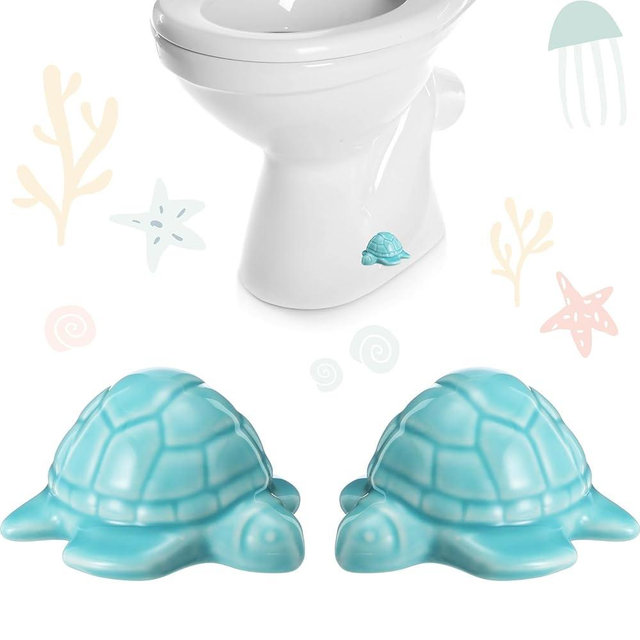 FillTouch 2 Pcs Toilet Bolt Cover, Decorative Toilet Bolt Caps Cute Animals Ceramic Accessories for Home Bathroom Decor(Turquoise Blue Color,Turtle)