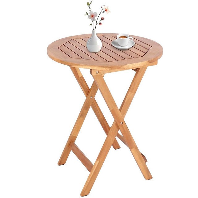 VICTORY RELAX Acacia Wood Round Table, Foldable Waterproof Large, Collapsible Rustic Outdoor Wooden Coffee Tables for Patio Lawn Deck Balcony Bathroom-Natural