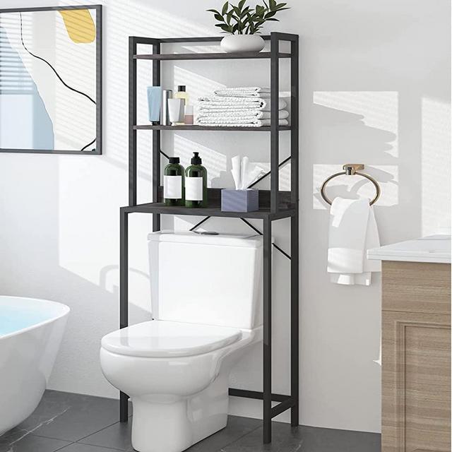 Launica Over The Toilet Storage, Bathroom Organizer Over Toilet Rack, Industrial Wood Bathroom Shelf Above Toilet, Bathroom Space Saver Shelving Furniture Behind Toilet Storage, Dark Grey Oak