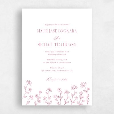 Deep Rose, White Wedding Invitation - Durham Portrait