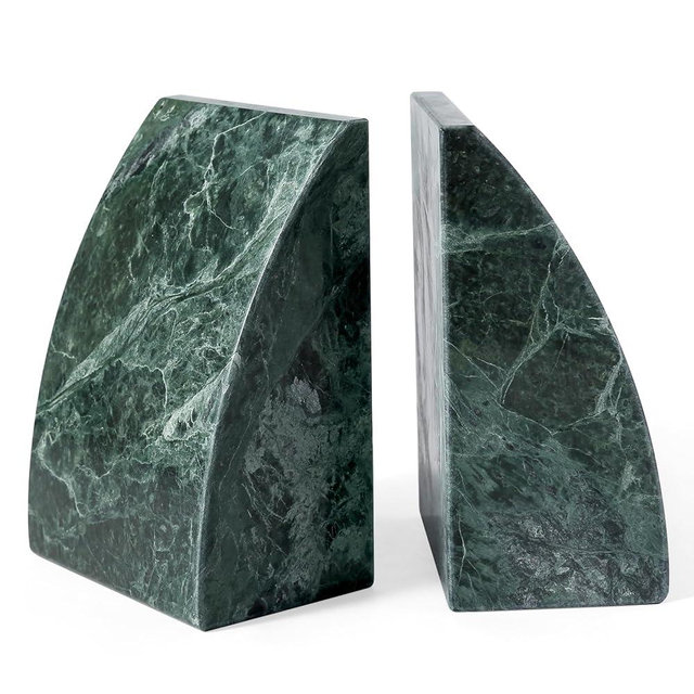 Koville Marble Bookends for Shelves, 8Lbs Large Stone Bookends for Heavy Books, Non-Slip Heavy Duty Book Stopper, Modern Decorative Book Ends for Bookshelf Table Home Decor(Green)