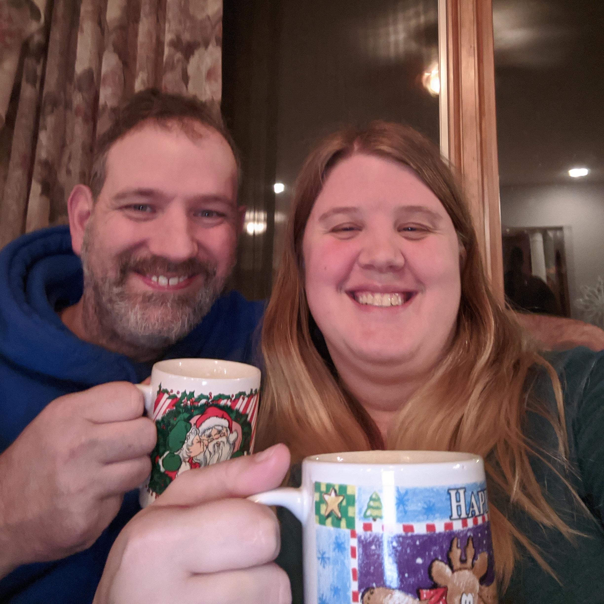 Drinking eggnog together.