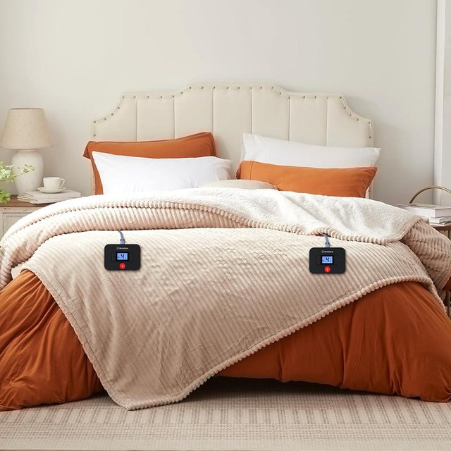 Westinghouse Electric Blanket Queen Size Soft Flannel Sherpa Heated Blanket with Dual Control 10 Heating Settings & 1-12 Hours Auto Shut Off, Fast Heating & Machine Washable, 84x90 Inch, Beige
