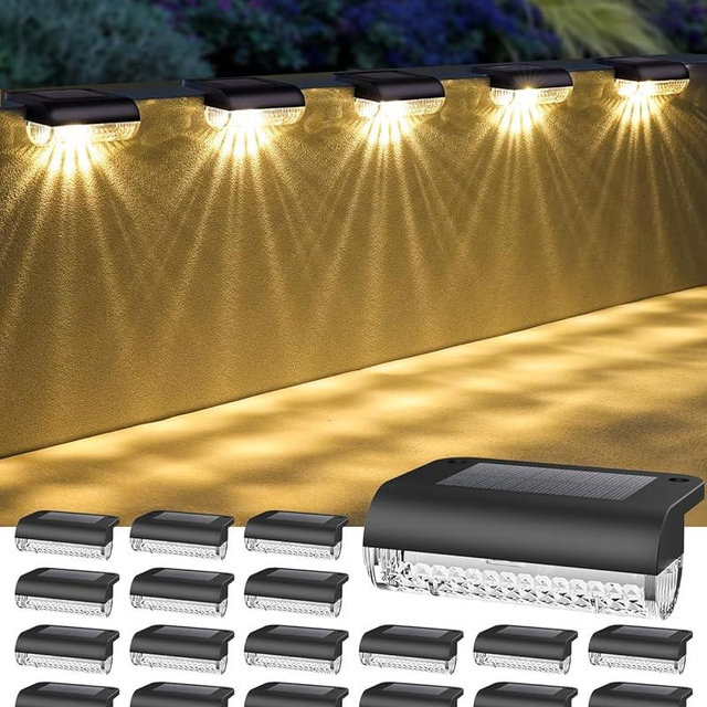 Herzila 24 Pack Solar Step Lights Outdoor Stairs, Solar Deck Lights 3000K Warm White, Auto Dusk-to-Dawn, Weatherproof, Low Profile, Solar Lights Outdoor for Fence Deck Patio Backyard Balcony