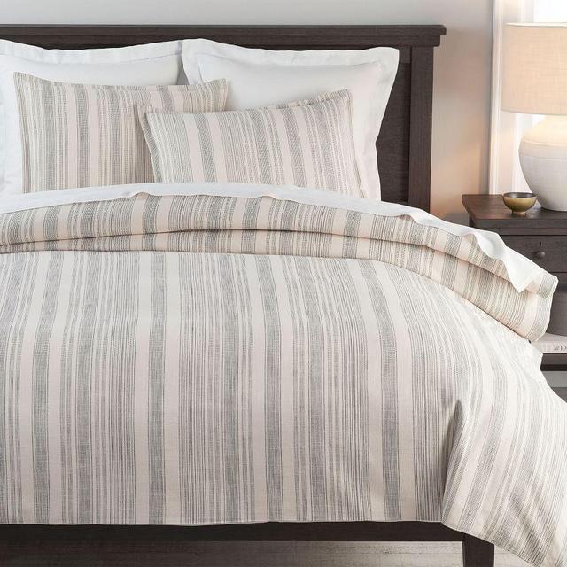 Hawthorn Stripe Cotton Duvet Cover, King/Cal King, Charcoal