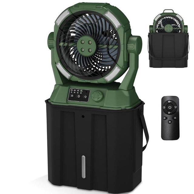 Misting Fan Portable 42800mAh Rechargeable Camping Fan with Remote Control, 3 LED Light & Stepless Speed Control & Cooling Spray with 6L Bucket, Timer Function, Portable Handle, Rotating Hanging Hook