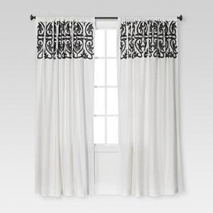 Naturals Scroll Embroidery Curtain Panel Sour Cream/Radiant Gray (54"X84") - Threshold™