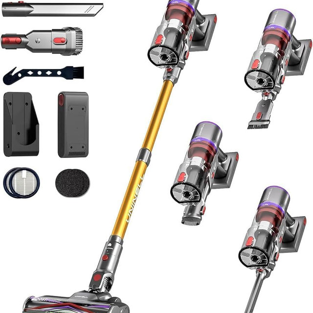 UNINELL HOME Cordless Vacuum Cleaner, 50000Pa 580W 70Mins Vacuum Cleaners for Home,Anti-Tangle Stick Vacuum Self-Standing, Handheld Vacuum Rechargeable for Pet Hair/Carpet/Floor,LED Display