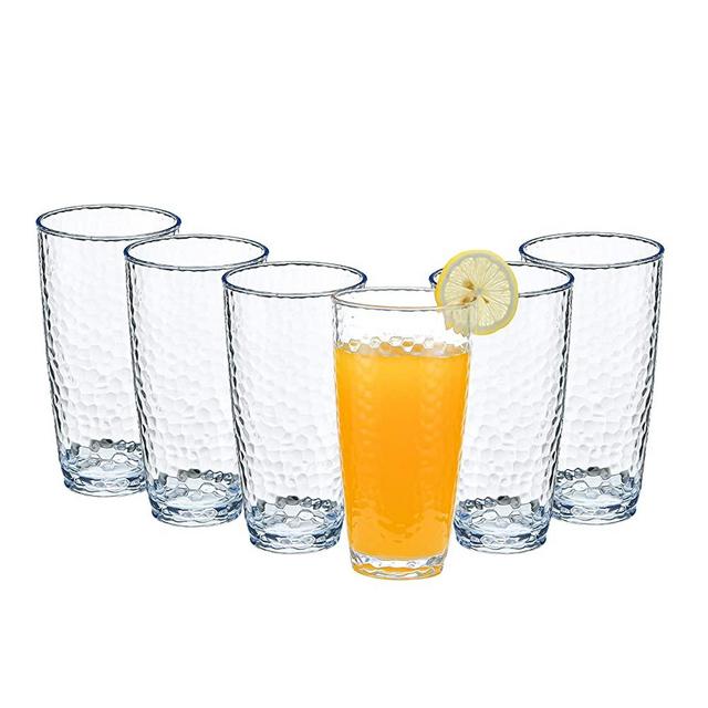 Kurala Unbreakable Plastic Tumbler Cups, Set of 6, Large Water Tumbler Set, 25 oz Highball Drinking Glasses, Dishwasher Safe (Clear)