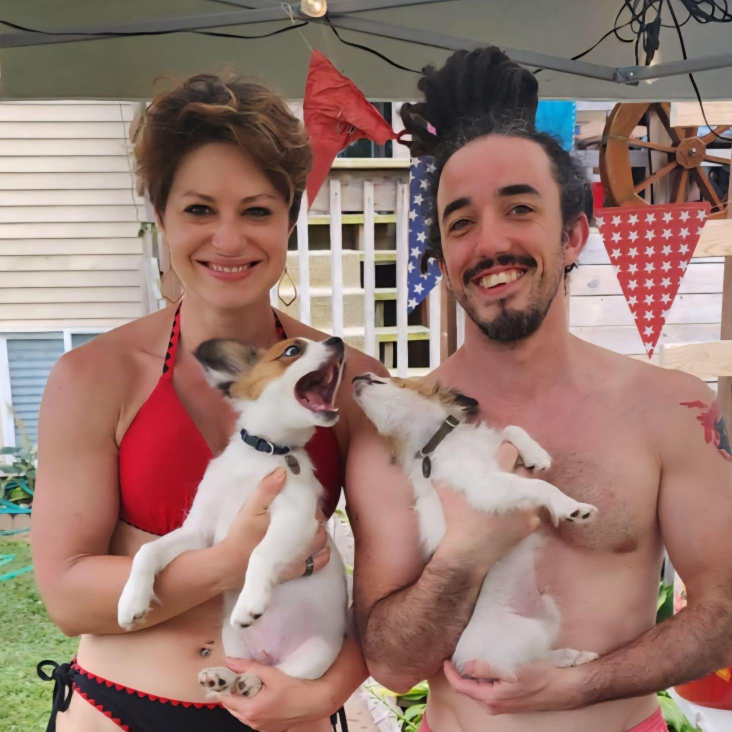 2025: Fourth of July with our new 4-month-old puppies, Tank & Titan.