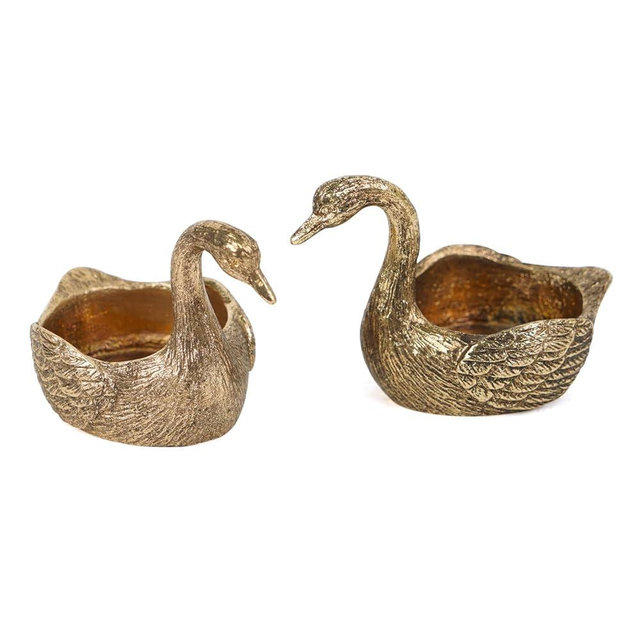 NIKKY HOME Gold Swan Tealight Candle Holders Set of 2, Centerpiece Table Decorations, Decorative Metal Stand for Tea Light Candles, Votive Candles