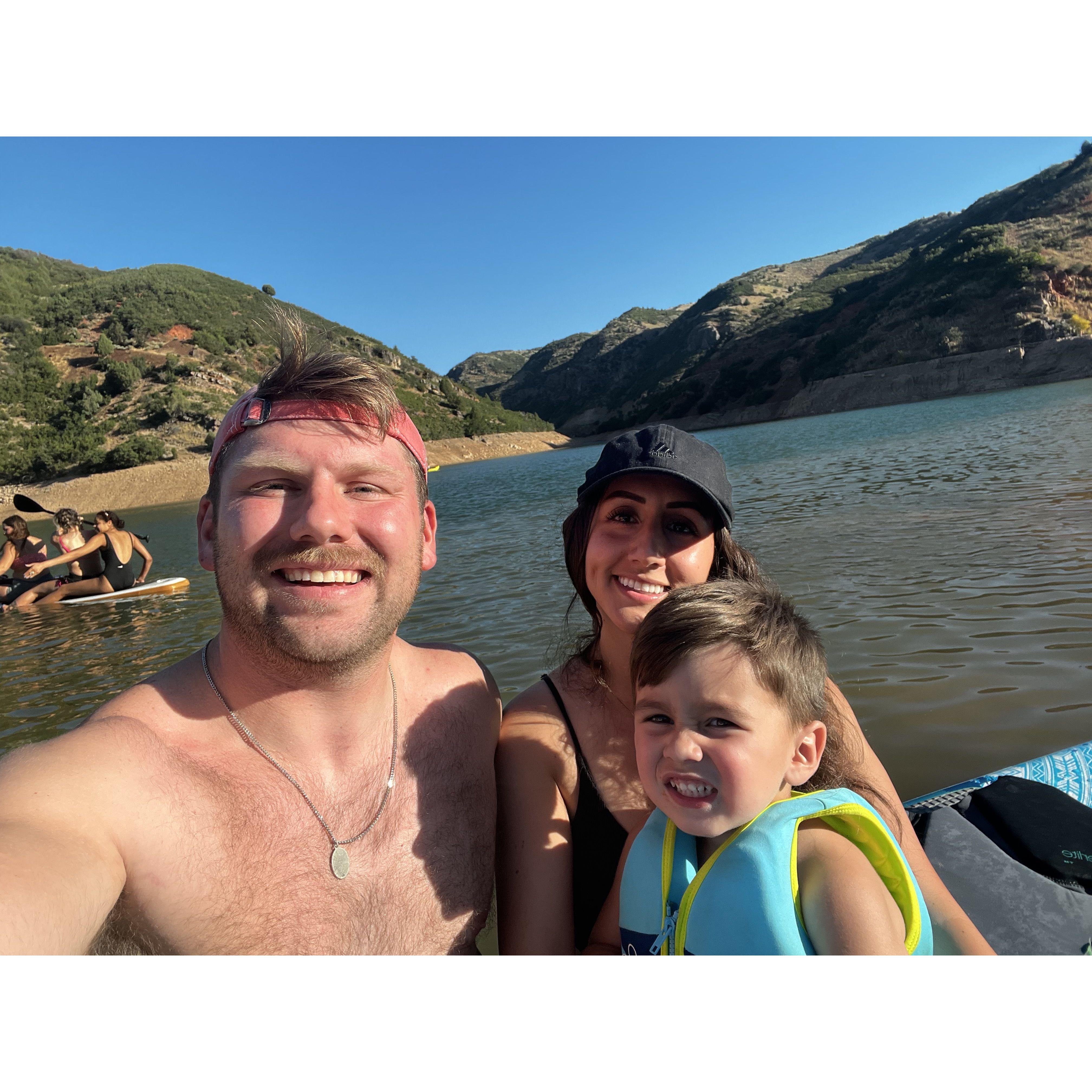 Little man's first time paddle boarding.