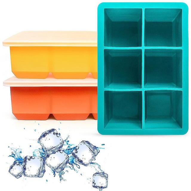 Excnorm Ice Cube Trays 3 Pack - Large Size Silicone Ice Cube Molds with Removable Lids Reusable and BPA Free for Whiskey, Cocktail, Stackable Flexible Safe Ice