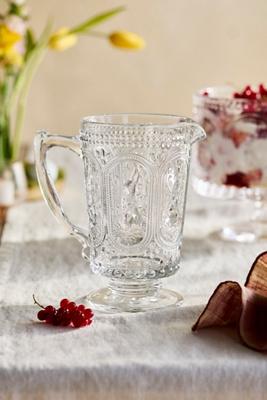 Embossed Bunny Glass Pitcher