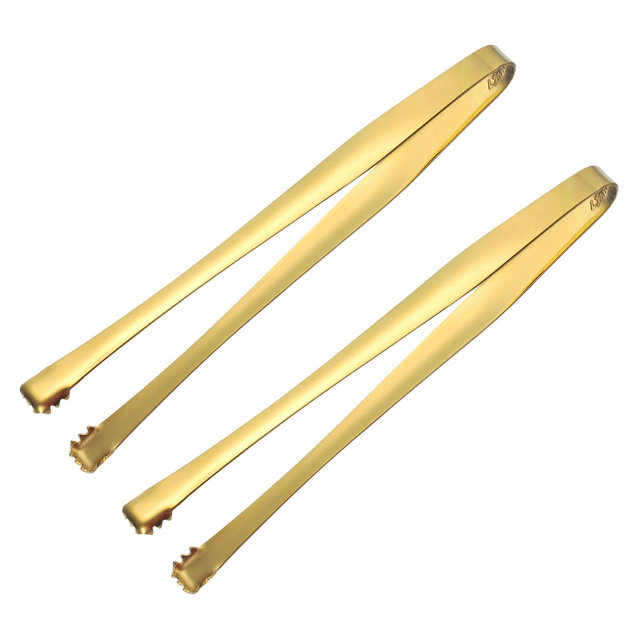 Unique Bargains Stainless Steel Ice Appetizers Sugar Serving Mini Tongs 6 Inch Gold 2 Pcs