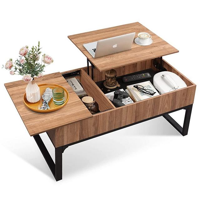 WLIVE Lift Top Coffee Table with Hidden Storage Compartment and Metal Frame,Lift Tabletop and Sliding Drawer for Living Room Home, Office, Walnut Oak
