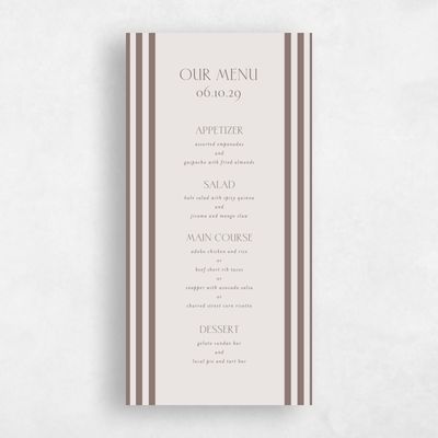 Light Greige, Beige Wedding Menu - Reinette