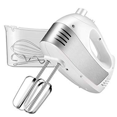 Hand Mixer Electric, Cusinaid 5-Speed Hand Mixer with Turbo Handheld Kitchen Mixer Includes Beaters, Dough Hooks and Storage Case, White