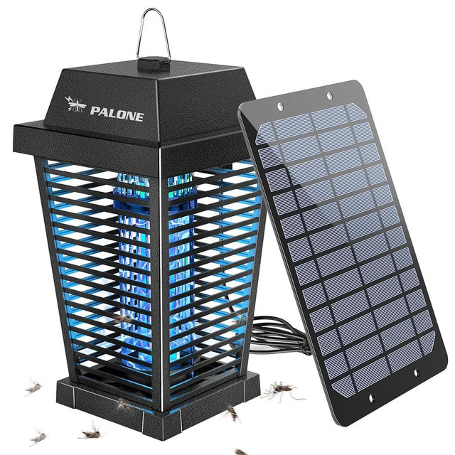 PALONE Solar Bug Zapper 4500V Electric Mosquito Zapper Outdoor Updated Fly Zapper Indoor Rechargeable Mosquito Killer with Solar Panel & Type-C Cable Fly Trap with UV Light for Flies Gnats Moths