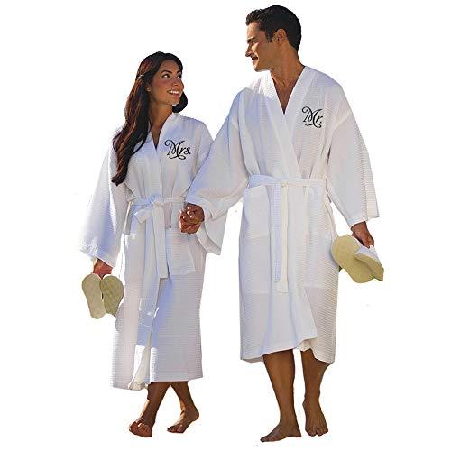 Mr. and Mrs. Waffle Weave Spa Robe Set of 2 Black, White