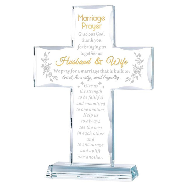 YWHL Glass Marriage Prayer Cross Wedding Gifts for Couples, Religious Cross Engagement Gifts for Bride and Groom, Bridal Shower Gift for Women Men