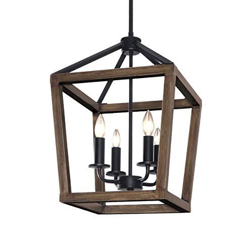 KingSo 4-Light Chandelier Rustic Metal Pendant Light, Adjustable Height Square Pendant Ceiling Hanging Light Fixture with Oil Rubbed Bronze Finish for Bedroom Kitchen Island Livingoom Farmhouse Foyer