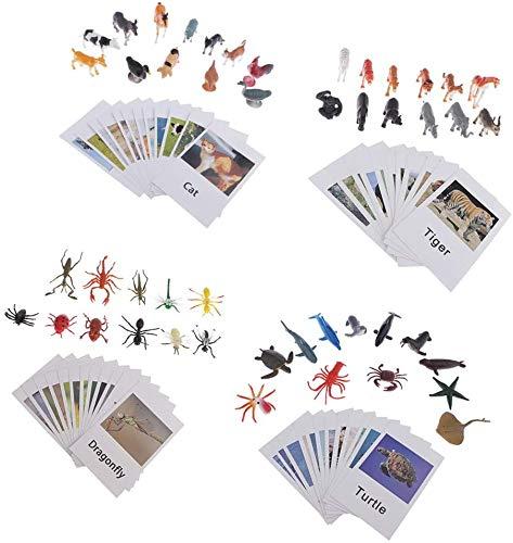 Yikko Montessori Animal Match Cards 48pcs - Insects and Animals Figurines and Cards, Montessori Materials Preschool Infant Toddlers Sorting Toys