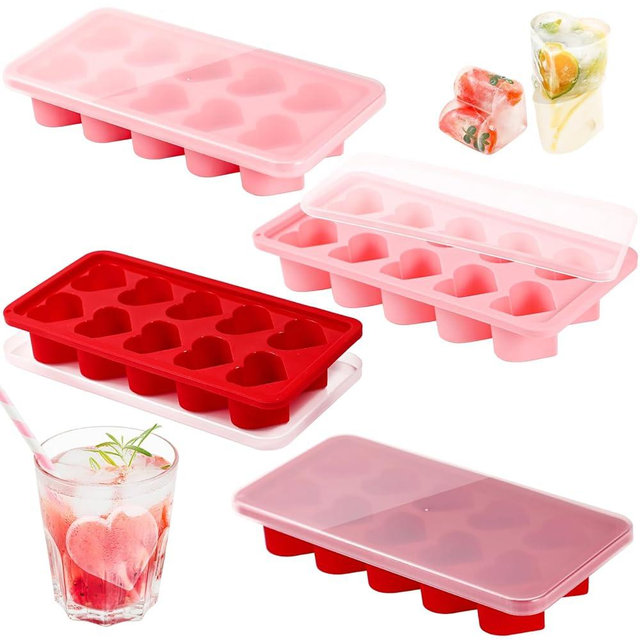 Webake 4-Pack Heart Ice Cube Trays with Lids, Silicone Valentine’s Heart-Shaped Molds for Chilling Whisky, Cocktails & Beverages, Also Ideal for Making Chocolate, Soap & Wax Melts