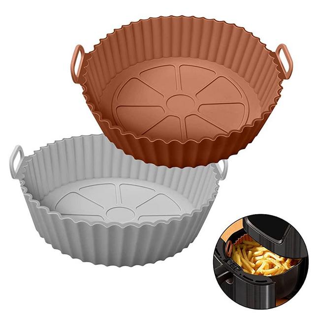 Air Fryer Silicone Pot, 2Pcs Air Fryer Silicone Liners Round Food Safe Non Stick Air Fryer Basket Oven Accessories, Reusable Replacement of Flammable Parchment Liner Paper Fits 3.6 To 6.8QT Air Fryer