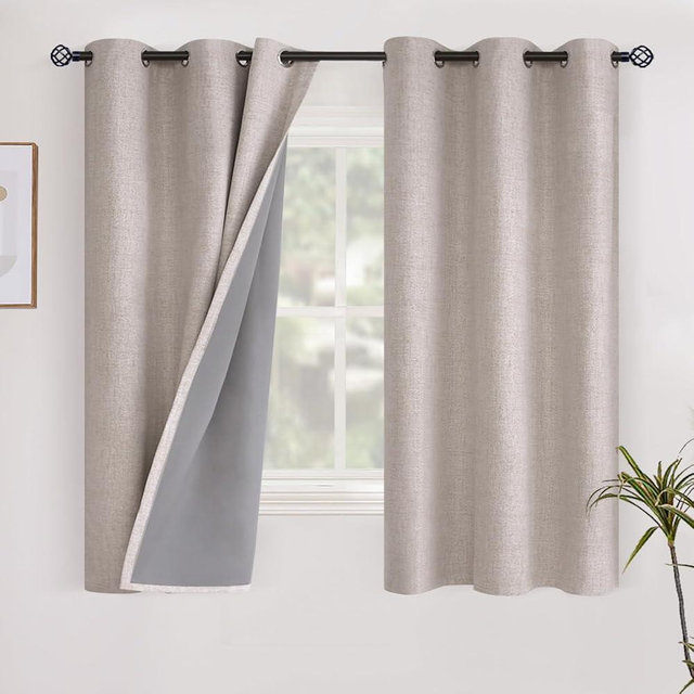 YoungsTex Linen Short Blackout Curtains for Bedroom Window, 40 Inch Length Thermal Insulated Black Out Drapes with Grommet Privacy for Kithchen Bathroom Windows, Beige, 2 Panels, 42 X 40 Inch
