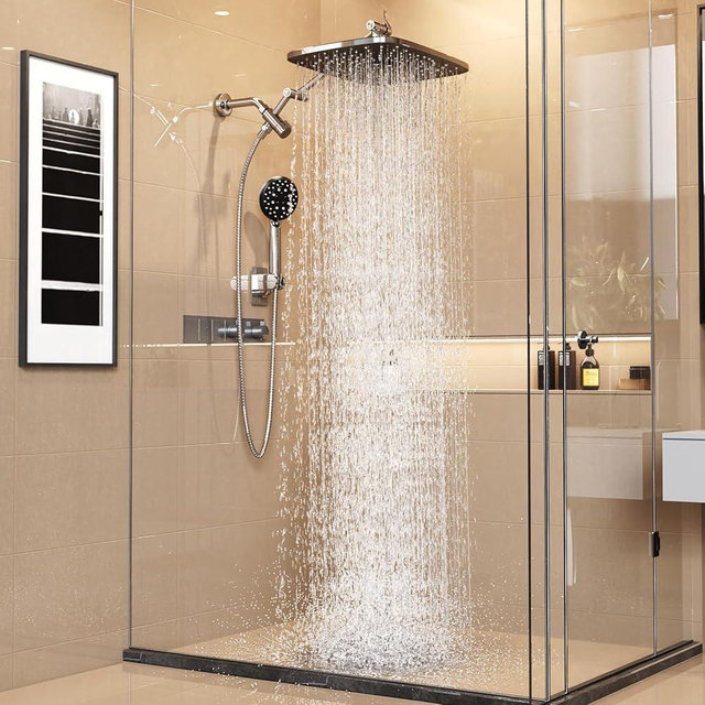 Veken 14" Wide Rain Shower Head with Handheld, High Pressure Handheld Shower Heads with Multi Spray Modes, Rainfall Combo with Metal Extension Arm,Detachable Dual Shower, Extra Long Hose,Silver Chrome