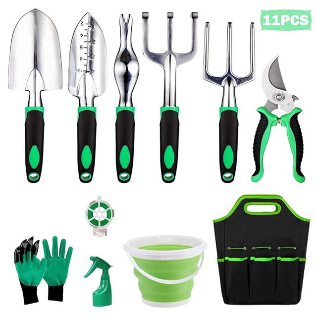 Ulike Garden Tool Set, Heavy Duty Gardening Tools Kits 11 Pieces, with Garden Gloves & Garden Handbag and More, Gardening Gifts for Woman
