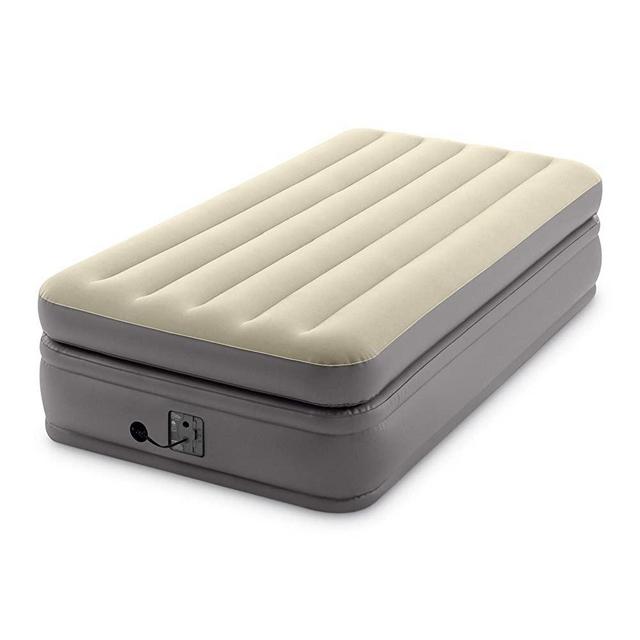 Intex Dura Beam Plus Prime Comfort Fiber-Tech Elevated Technology Home Air Mattress Bed with Electric Built-in Pump, Twin