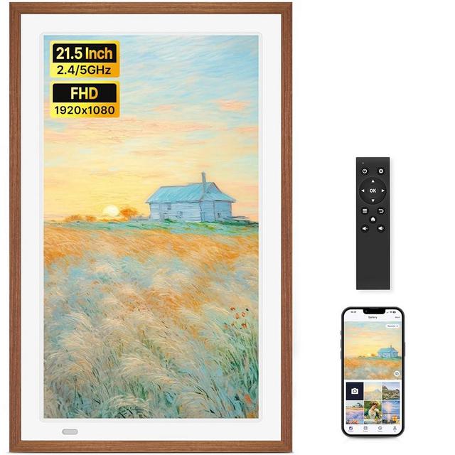 Uhale 21.5" Large Digital Picture Frame WiFi Wood with Remote Control, 1920 x 1080 FHD IPS No Touch Screen Electronic Photo Frames Wall Mount with 32GB, Support SD USB, Share Photos Videos Instantly
