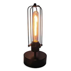 Caged Table Vintage Light Bulb Lamp with Glass Lamp Shade in Black