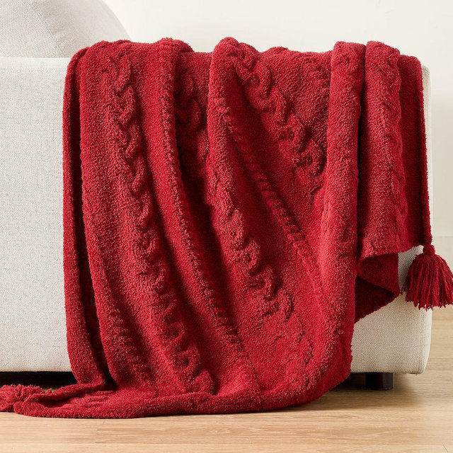 Classic Cable Knit Throw, Tomate, 50" x 60"