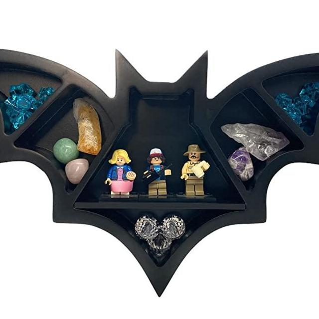 Bat Shaped Crystals Display Shelf - Removable Flat Ledge - Horror or Spooky Halloween Decorations - Gothic Kitchen or Bathroom Decor - Vampire Jewelry Box - Batman Gifts