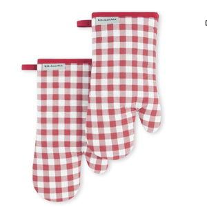 KitchenAid Gingham Oven Mitt 2-Pack Set, Passion Red, 7"x13"
